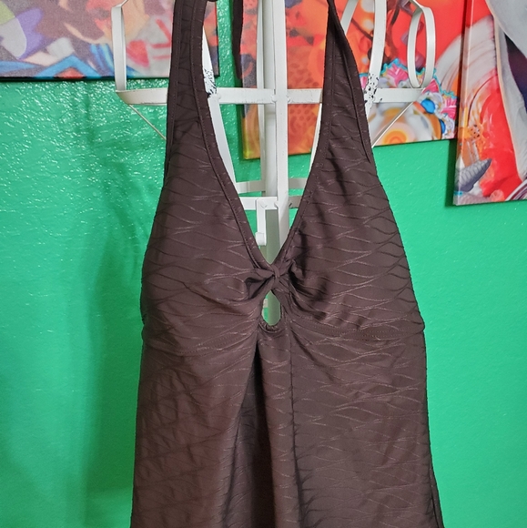 Liquid Assets Brown Key Hole Halter Sz 12 - Picture 2 of 6